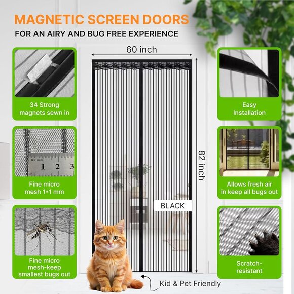 Magnetic Screen Door - Self Sealing, Heavy Duty, Keep Bugs Out, Pet and Kid Frie - Picture 2 of 4